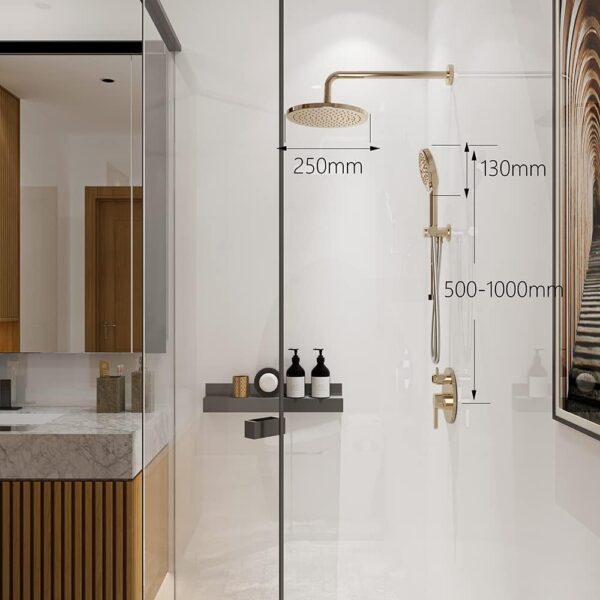 Brushed Gold Shower Faucet Set, Wall Mount Rain Shower System 10 Inches, and Handheld Shower Head Combination, Included Rough-in Valve and Trim Kit