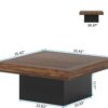 Tribesigns Coffee Table Square LED Coffee Table Engineered Wood Low Coffee Table for Living Room Rustic Brown & Black