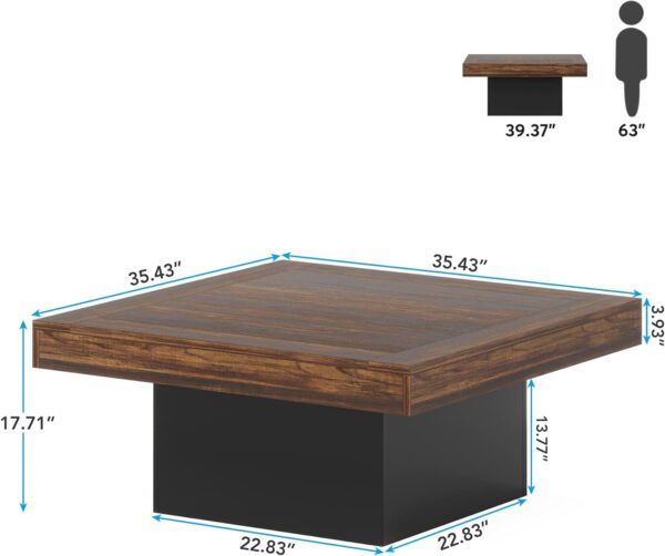Tribesigns Coffee Table Square LED Coffee Table Engineered Wood Low Coffee Table for Living Room Rustic Brown & Black
