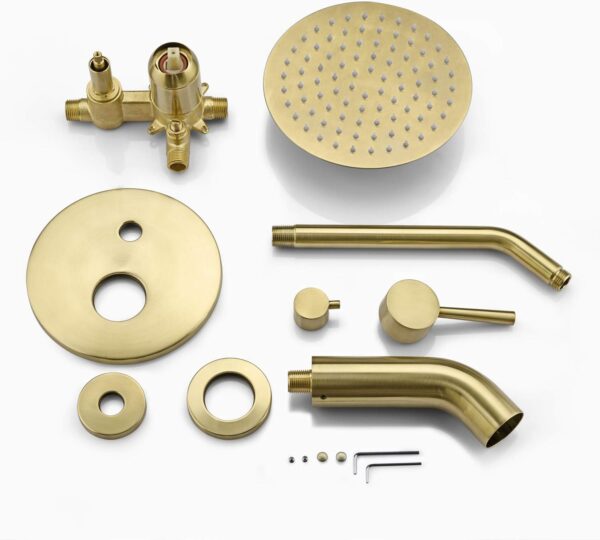 sumerain Pressure Balance Shower and Tub Faucet Set Brushed Gold with Tub Spout, 8" Shower Head, High Flow