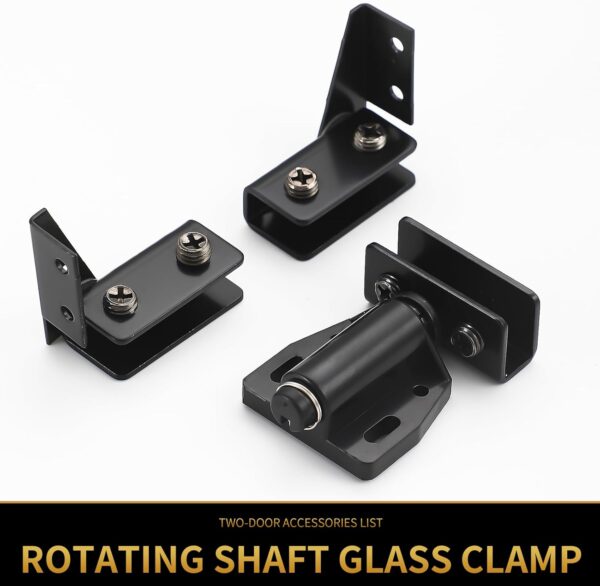 Stainless Steel Glass Door Hinge Double Head Magnetic Catch Closures with ABS Clamp Set for 5-7mm Glass Doors (1, Black)