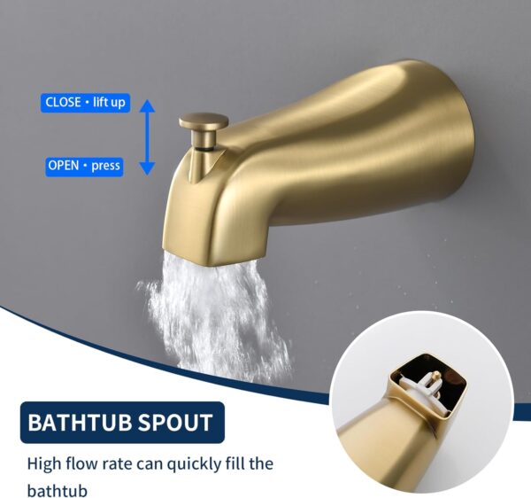 2 Handle Shower Faucet Set with Tub Spout Bathtub Shower Faucet Combo Set Shower System Complete Tub and Shower Trim Kit Brushed Gold Wall Mounted Shower Fixtures