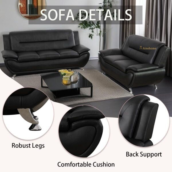 A Ainehome Sectional Sofa Sets, Living Room Furniture Sets Modern Faux Leather Sofa Couch 5-Seat Sofa for Living Room(A-Black, Sofa+Loveseat)