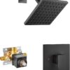 Bathtub Shower Faucet Set,6 Inch Square Shower Trim Kit Single Handle Shower System,Showerhead and Handle Set Male Thread Pressure Balance Valve,Without Tub Spout,Matte Black