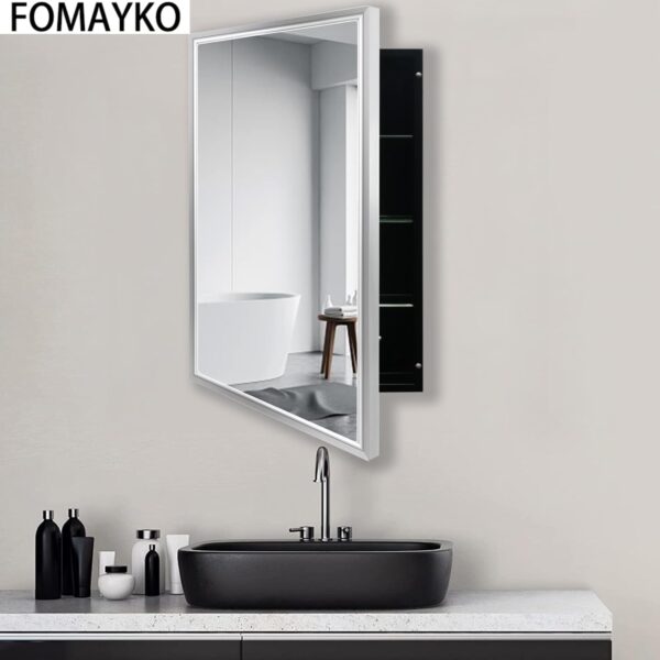 Modern Medicine Cabinet Mirror Storage for Bathroom Bedroom Surface/Recessed Mount with 3 Shelves (16"x26", Brushed Silver)