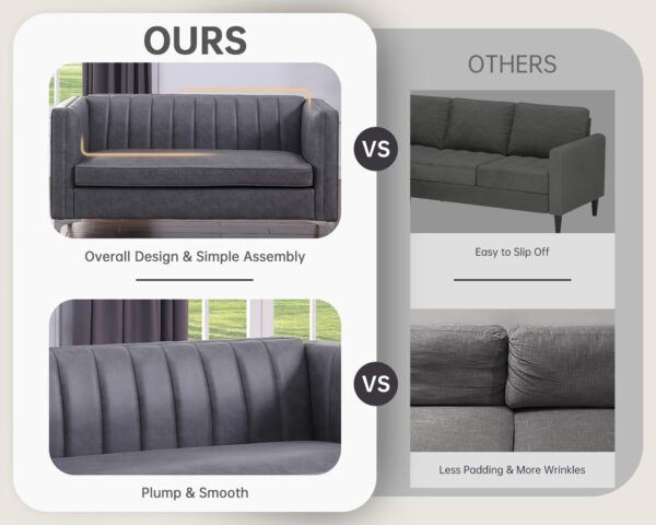 Morden Fort Faux Leather Couch, 71" W Modern Faux Leather Office Sofa Easy to Clean with Highly Wear Resistant Seats and Metal Legs, 3 Seater Couches for Living Room Apartment Lounge Grey