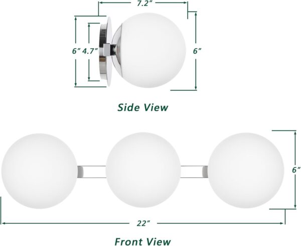 Globe Bathroom Vanity Light Fixtures, Modern 3 Lights Wall Lighting Chrome, Porch Wall Mount Light Fixture for Bathroom, Over Mirror Cabinets