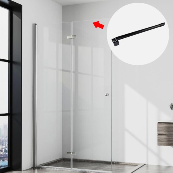 15.74" to 23.62" Shower Door Glass Support Bar,201 Stainless Steel Wall-to-Glass for Fixed Frameless Shower 8-12mm Glass Panel,Black