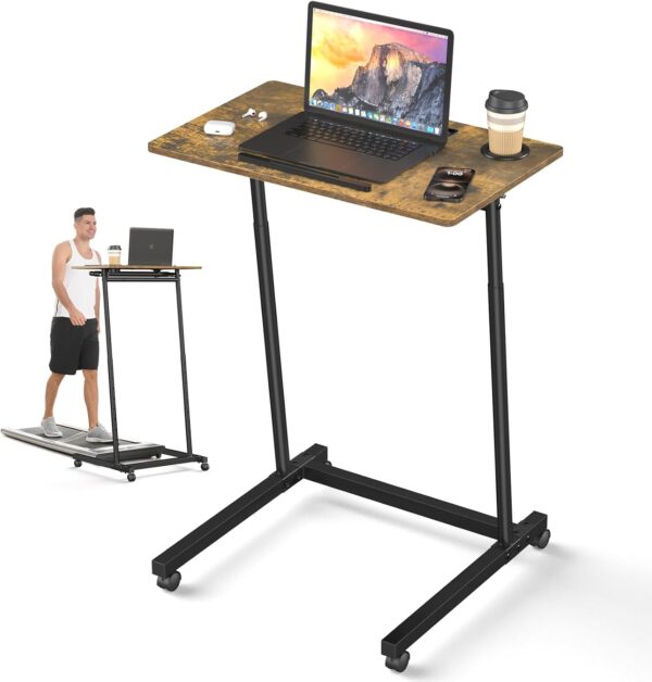 Treadmill Desk, Mobile Small Standing Desk with Wheels for Walking Pad, Portable Table for Laptop, Rolling Table Adjustable Height, Bedside Table