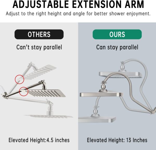 13-Inch Shower Heads with Multi-Function Handheld Sprayer Combo, 3-Way Metal Extended Diverter with Holder and Metal Adjustable Curved Shower Extension Arm, Extra Long Hose Brushed Nickel