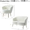 HULALA HOME 3 Piece Velvet Living Room Furniture Set, Including Loveseat & 2 Sofa Chairs, Modern Comfy Upholstered 2-Seater Sofa & Accent Chair Set for Bedroom, Flower Shaped Back & Gold Legs, Ivory