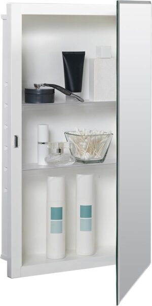 Zenna Home Medicine Cabinet with 2 Adjustable Shelves, 16" x 26" Inches – Frameless Bathroom Mirror Cabinet with Steel Body – Recessed or Surface Mount Installation – Premium Mirrored Slim Cabinet