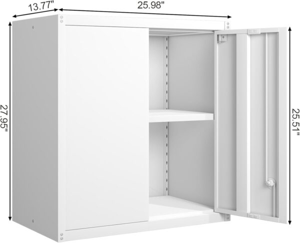 GREATMEET Metal Wall Cabinet, Metal Wall Cabinets for Garage, Wall Mount Cabinet with Lock, Upper Cabinets Wall Mounted, Hanging Utility Cabinet with Adjustable Shelf