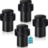 KOLAKO Door Stoppers, Floor Door Stops, (2 Inch) Black Matte Modern Heavy Duty Solid Small Cylindrical Doorstop Rubber Bumper, Stainless Steel, Floor Mounted Door Stop