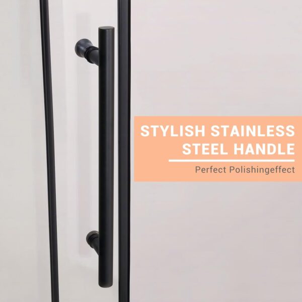 Shower Door, Sliding Shower Door with Explosion-Proof Film Clear Glass, Frameless Tempered Glass Shower Door with Stainless Steel Handle & Waterproof Seal Strip Parts