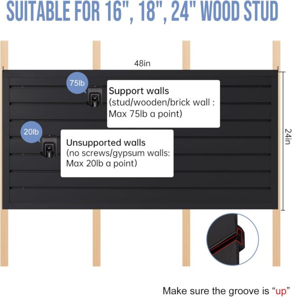 Slatwall Panels 4'x 8' Garage Slat Wall Storage Systems, Slat Wall Paneling Garage Wall Organizer, Black Slat Board PVC Wall Panels Slatwall Displays Garage Tool Organizer Wall Mount Ladder Bike Rack
