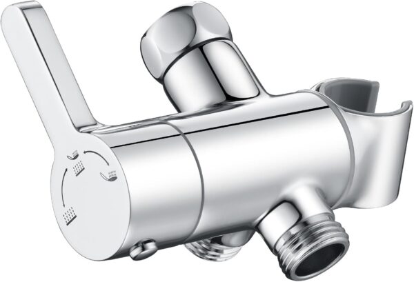 High Pressure All Metal 3 Way Shower Diverter Valve with Hand Shower Holder, G1/2 Shower Head Splitter, Shower Arm Diverter, Bathroom Universal Shower System Replacement Part (Chrome)