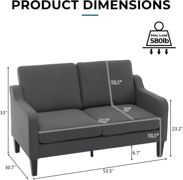 VINGLI Loveseat 53" Small Couch Loveseat Sofas for Living Room Mid Century Modern Sofa Couch Dark Gery Love Seat Couches with Scooped Arms for Small Spaces, Bedroom, Apartment, Studio