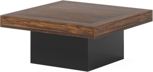 Tribesigns Coffee Table Square LED Coffee Table Engineered Wood Low Coffee Table for Living Room Rustic Brown & Black