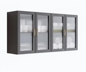 FIMELLO 24’’ Bathroom Wall Cabinet Set of 2 with LED, Laundry Room Cabinets Storage, Kitchen Cabinets with Adjustable Shelf Acrylic Glass Doors, Medicine Cabinets for Bathroom, Black Bathroom Cabinet