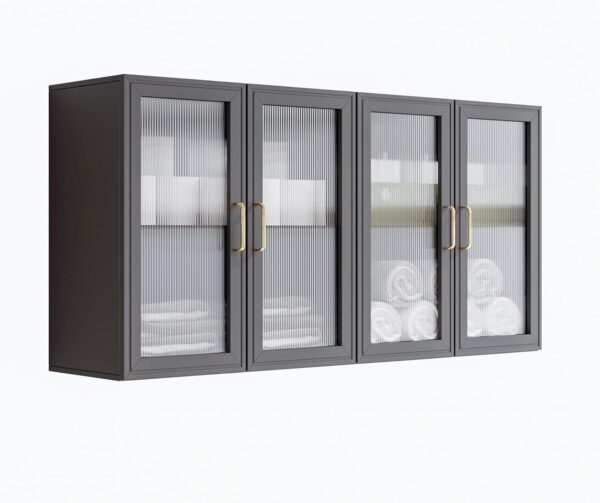 FIMELLO 24’’ Bathroom Wall Cabinet Set of 2 with LED, Laundry Room Cabinets Storage, Kitchen Cabinets with Adjustable Shelf Acrylic Glass Doors, Medicine Cabinets for Bathroom, Black Bathroom Cabinet