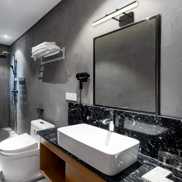 Adjustable LED Bathroom Vanity Light Fixture Wall Cabinet 18W 24inch Matte Black Natural White Light 4000K for Makeup Bathroom Lighting Over Mirror (24in Non Dimmable)