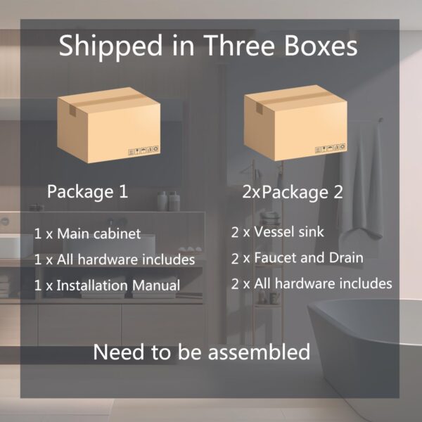 48" White Bathroom Vanity with Marble Texture Top and 4 Drawers, Modern Standing Pedestal Cabinet with Two Boat Silver Glass Vessel Sinks