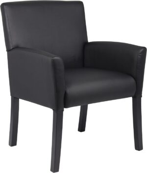Boss Office Products Executive Box Arm Chair with Mahogany Finish in Black, 25.5"D x 24.5"W x 35.5"H