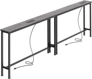 SUPERJARE 5.9 Inch Narrow Console Table with Outlet, Sofa Table Set of 2, Total Length 78.8'', Behind Couch Table, Long Entryway Tables with Charging Station, for Living Room, Charcoal Gray
