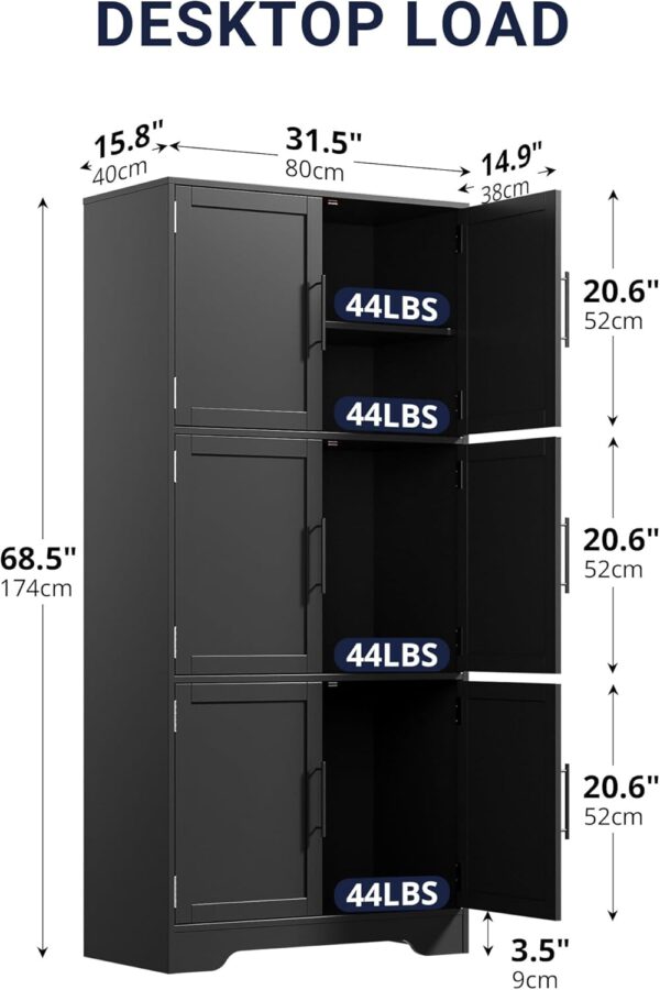Cozy Castle Kitchen Pantry Cabinet with Soft Doors and Adjustable Shelves 68.5", Freestanding Cupboard for Dining Room Living Room Bathroom Linen & Laundry Black