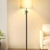 Floor Lamps for Living Room, Black Floor Lamp Adjustable Height Standing Lamp, Dimmable Modern Tall Floor Lamp for Bedroom Office with Beige Linen Shade, 8W 3000K Bulb Included