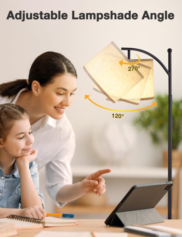 Ambimall 60" Floor Lamps for Living Room with 3 Color Temperatures Bulb & Adjustable Linen Shade, Tall Lamp for Living Room Bedroom Office Classroom Dorm Room(9W Bulb Included)