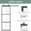 JUBEST 36in x 96in Glass Barn Door, Clear Tempered Glass Carbon Steel Pre Drilled Frame Sliding Barn Door Panel with 6FT Hardware Kit and Soft Close, Easy to Install
