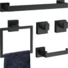 5-Piece Matte Black Bathroom Accessories Set, SUS304 Stainless Steel Wall Mounted 16 Inch Hand Towel Bar, Toilet Paper Holder, Towel Ring, Towel Hooks, Bathroom Hardware Set, Towel Bar Set