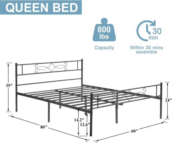 VECELO Queen Size Metal Platform Bed Frame with Headboard/Steel Slat Support/No Box Spring Needed/Easy Assembly