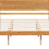 P PURLOVE Queen Size Bed Frame,Solid Wood Platform Bed with Headboard,No Box Spring Needed,Oak