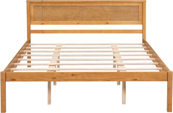 P PURLOVE Queen Size Bed Frame,Solid Wood Platform Bed with Headboard,No Box Spring Needed,Oak