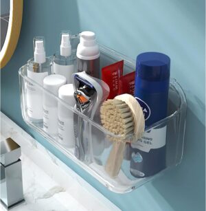 Acrylic Adhesive Wall Mounted Storage, Small Cabinet Door Organizer Without Drilling, Automatic Draining Sink Caddy for Kitchen, Bathroom, Laundry, Camper, Utility Room, Office, Shelves