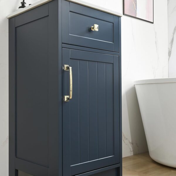ALBAD 16-Inch Modern Bathroom Vanity with Sink, Compact Bathroom Vanity Set with Storage, Freestanding Small Space Bath Cabinet, Single Sink Cabinet with Adjustable Shelf (Navy Blue, 16 Inch)