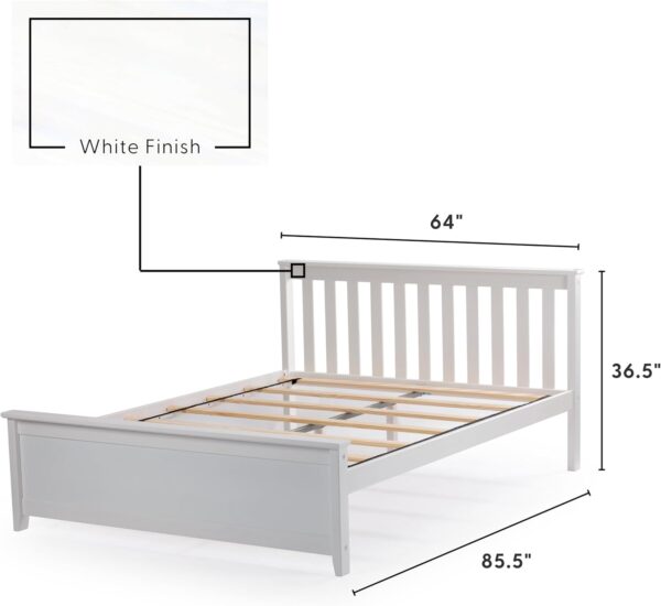 Plank+Beam Solid Wood Queen Bed Frame, Platform Bed with Headboard, White