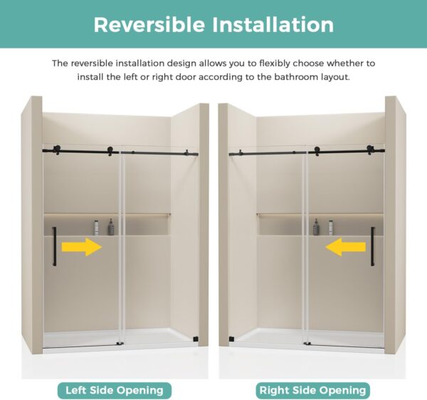 Glass Shower Door 56-60" W x 72" H, Frameless Sliding Shower Door 5/16"(8mm) Thick SGCC Tempered Glass Easy Clean, Shower Sliding Door with Stainless Steel Handle and Hardware in Matte Black