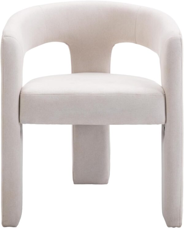 Modern Barrel Dining Chairs Set of 4, Upholstered Accent Kitchen Chair with Arms Comfy Linen Fabric Side Chair for Living Room/Home Office/Reception, Linen Cream