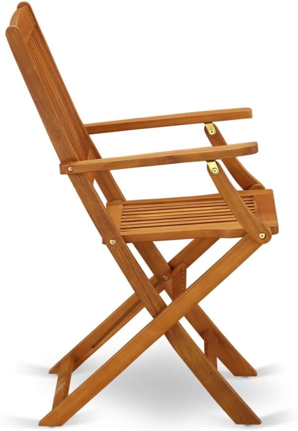 East West Furniture BCMCANA Beasley Patio Dining Folding Arm Chairs - Acacia Wood, Set of 2, Natural Oil
