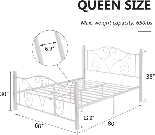 VECELO Queen Size Bed Frame with Headboard and Footboard, Heavy Duty Metal Slat Support, Platform Mattress Foundation, No Box Spring Needed, Easy Assembly, White