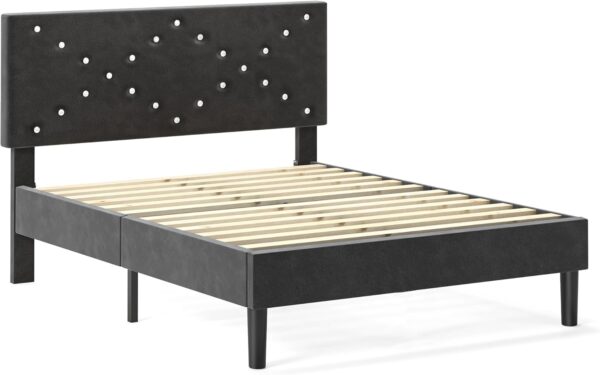 Modern Black Queen Size Platform Bed Frame with Headboard - Upholstered Button-Tufted Design, No Box Spring Needed, Easy Assembly