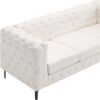 Morden Fort Button Tufted Faux Leather Modern Luxury Couch, 3 Seater Sofa with Deep Seats Couches for Living Room, Office, Apartment, White