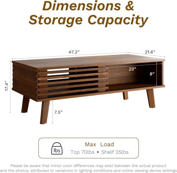 Living Room Table Sets of 2, Mid Century Coffee Table & Dresser TV Stand, Sliding Door Coffee Table with Storage, Modern TV Stand for Bedroom, Living Room (Walnut)