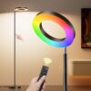 32W RGB Floor Lamp, Bright LED Standing Lamp with Remote, Stepless Dimmable, Modern Color Changing Torchiere Tall Lamps for Living Room Bedroom Office Gaming Party