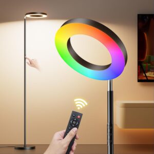 32W RGB Floor Lamp, Bright LED Standing Lamp with Remote, Stepless Dimmable, Modern Color Changing Torchiere Tall Lamps for Living Room Bedroom Office Gaming Party