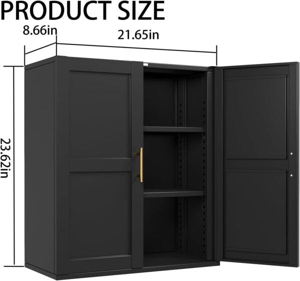 Bathroom Wall Cabinet, Metal Over The Toliet Storage Cabinet, Wall Cabinets with Doors and Adjustable Shelf, Medicine Cabinets for Kitchen, Bathroom, Over The Toilet (Black, 23.6" H)